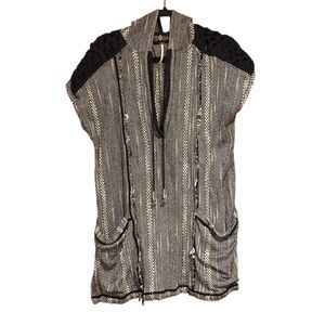Free People Forever Yours hooded knitted striped tunic black and white size S